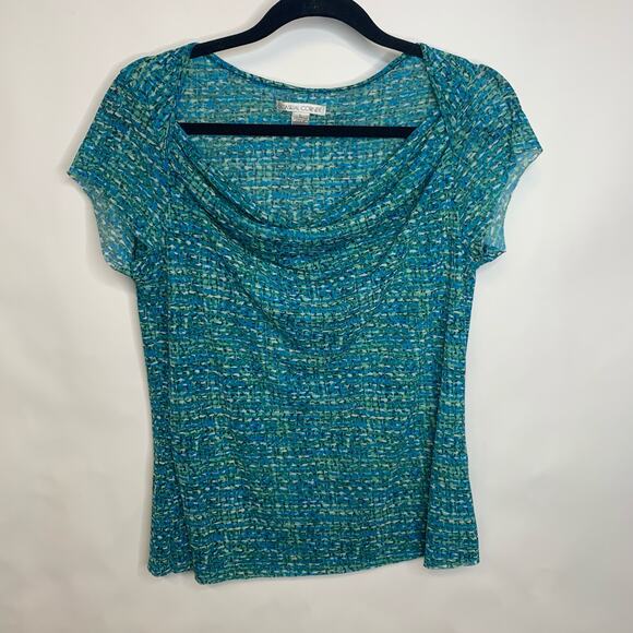 Vintage Mesh Casual Corner Blue Green Knit Blouse Sz Large - Picture 5 of 7